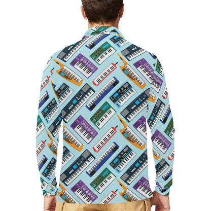Synthesizer Pattern Print Design 02 Long Sleeve Polo Shirt For Men's