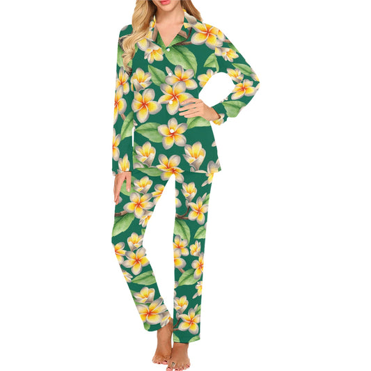 Plumeria Pattern Print Design PM07 Women's Long Pajama Set