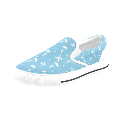 Skydiver Print Design LKS303 White Slip Ons Canvas Women's Shoes