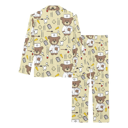 Nurse Bear Pattern Print Design A02 Women's Long Pajama Set