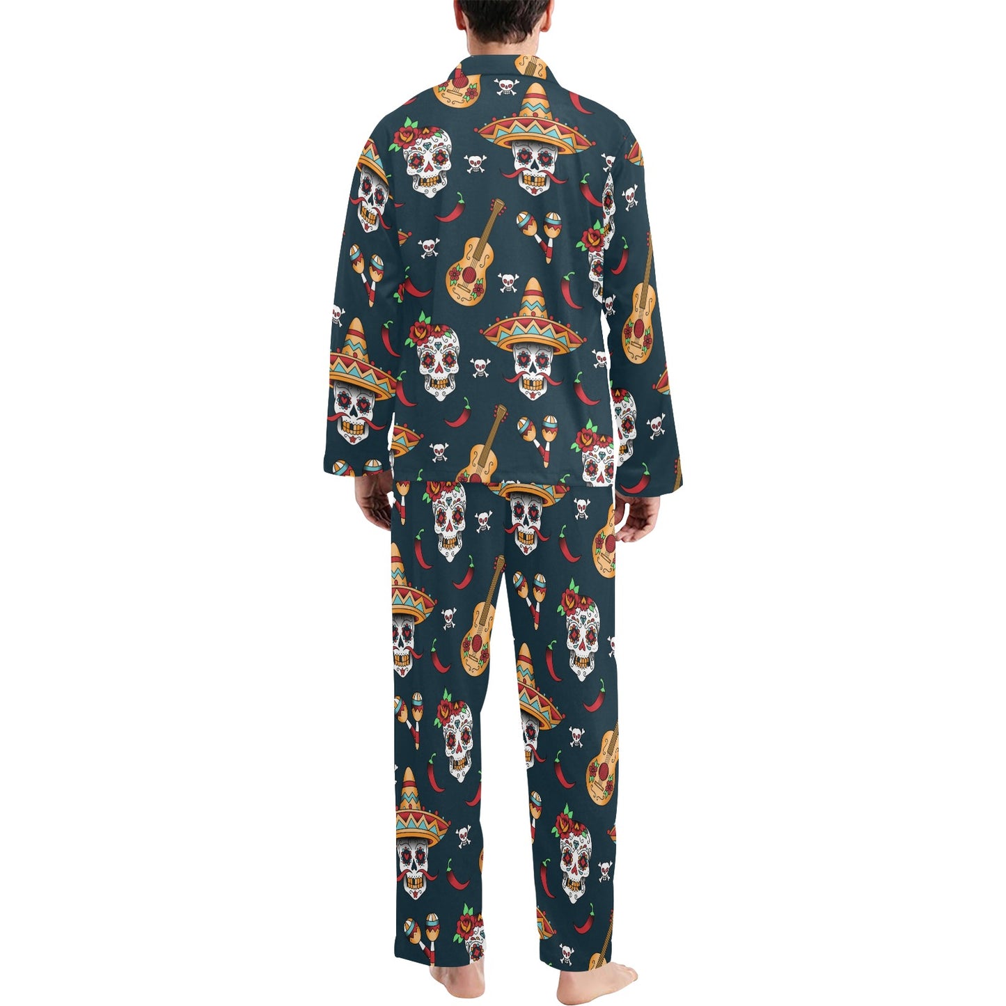 sugar skull Mexican Men's Long Pajama Set