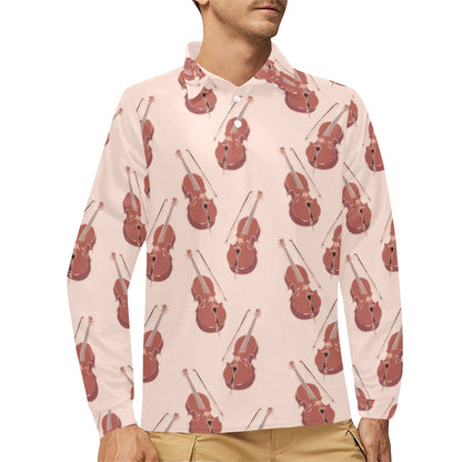 Cello Pattern Print Design 03 Long Sleeve Polo Shirt For Men's