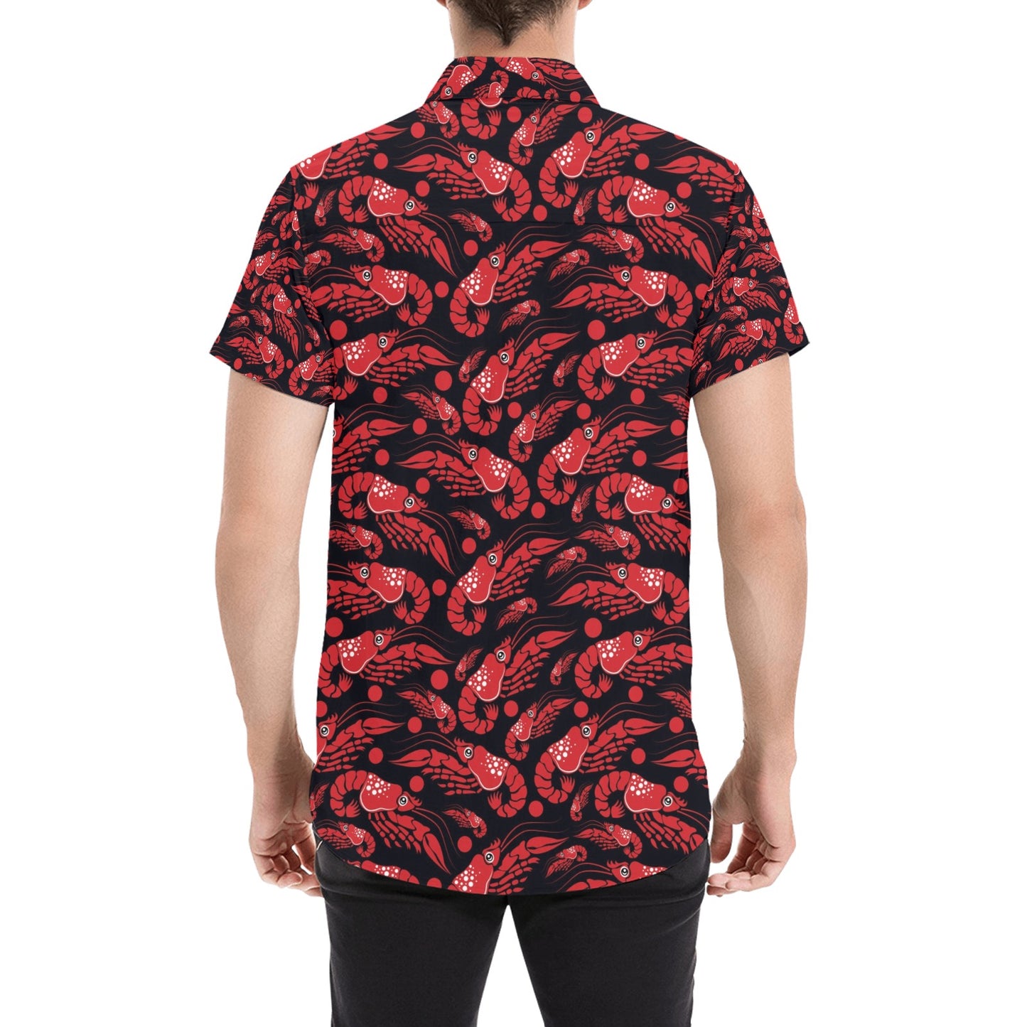 Shrimp Print Design LKS303 Men Short Sleeve Button Up Shirt