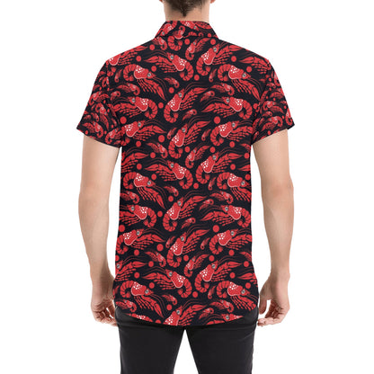Shrimp Print Design LKS303 Men Short Sleeve Button Up Shirt