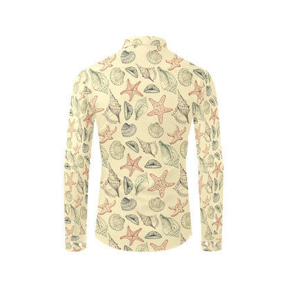Seashell Print Design LKS305 Men's Long Sleeve Dress Shirt