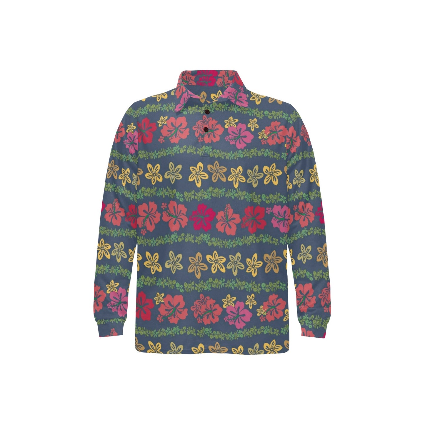 Hawaiian Themed Pattern Print Design H018 Long Sleeve Polo Shirt For Men's