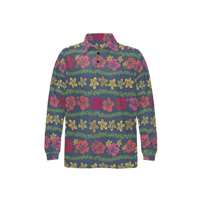 Hawaiian Themed Pattern Print Design H018 Long Sleeve Polo Shirt For Men's