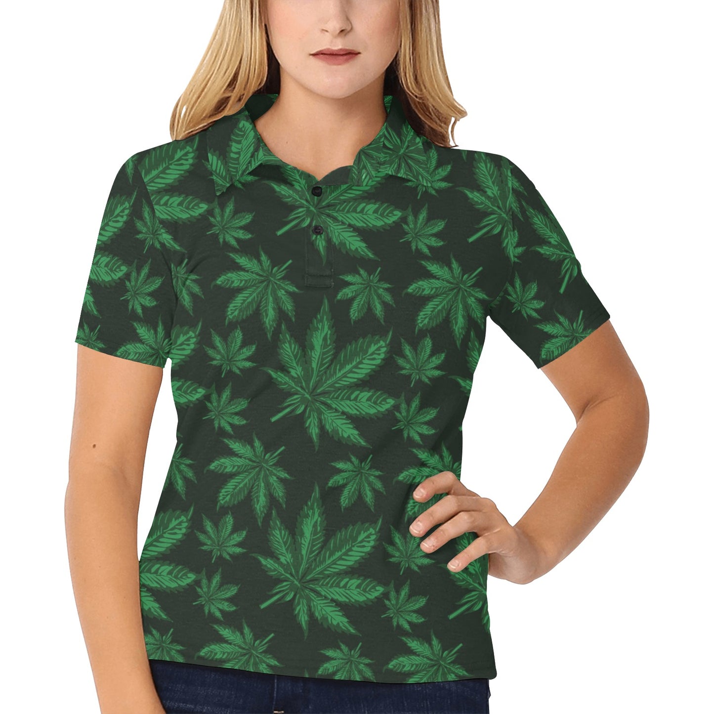 Pot Leaf Pattern Print Design A04 Women's Polo Shirt