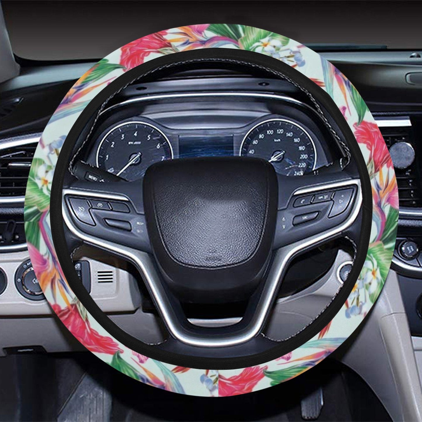 Tropical Flower Print Design LKS304 Steering Wheel Cover with Elastic Edge
