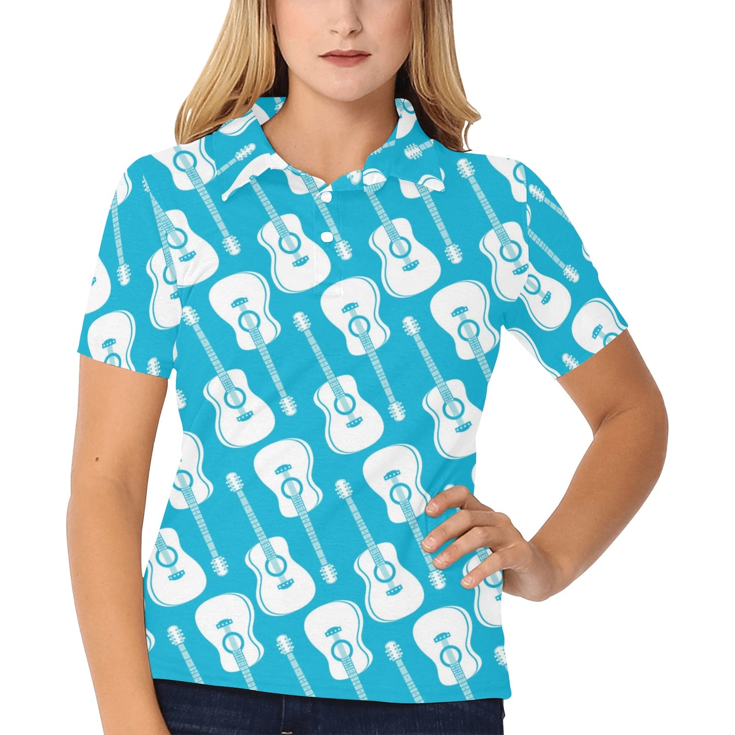 Acoustic Guitar Print Design LKS404 Women's Polo Shirt