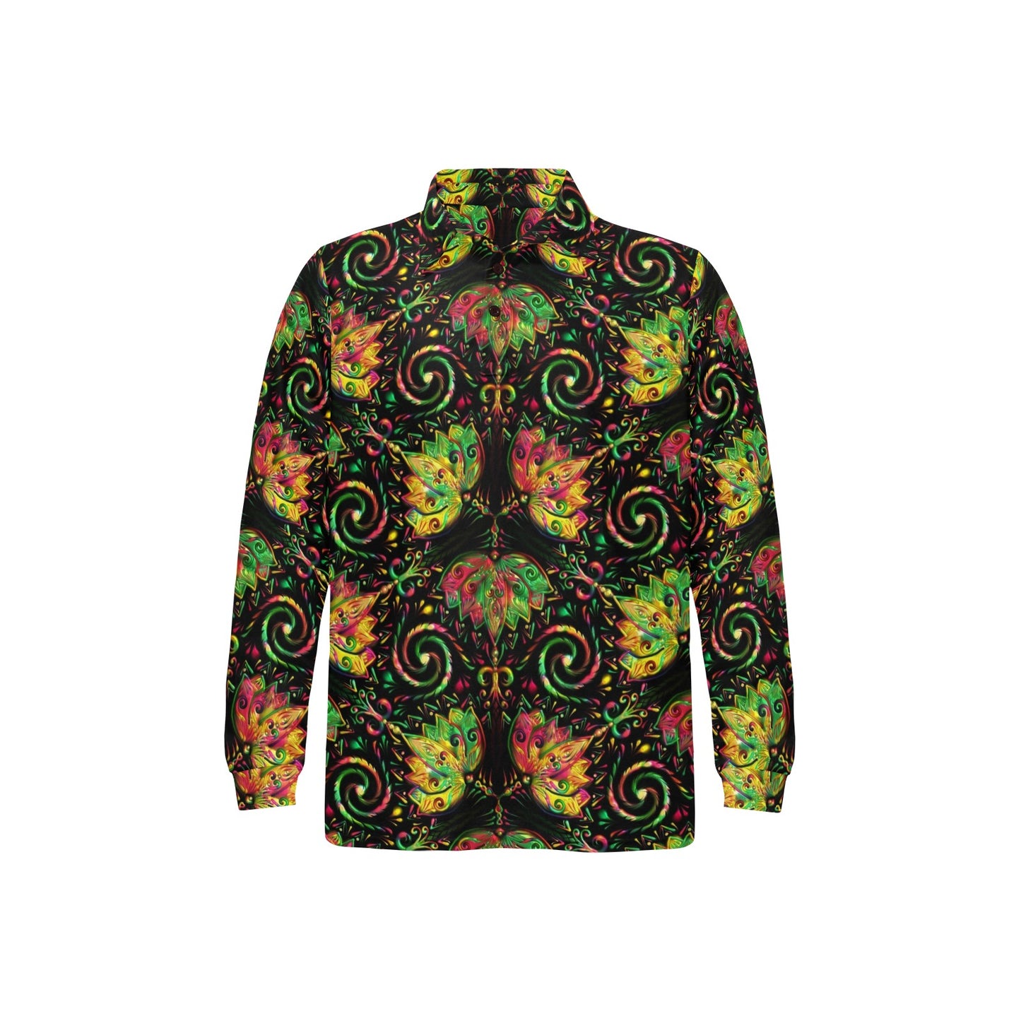 lotus Boho Pattern Print Design LO09 Long Sleeve Polo Shirt For Men's