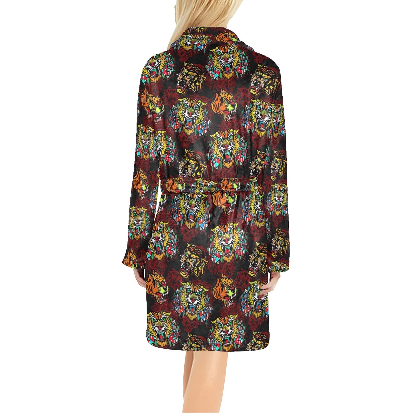 Tattoo Tiger Colorful Design Women's Fleece Robe