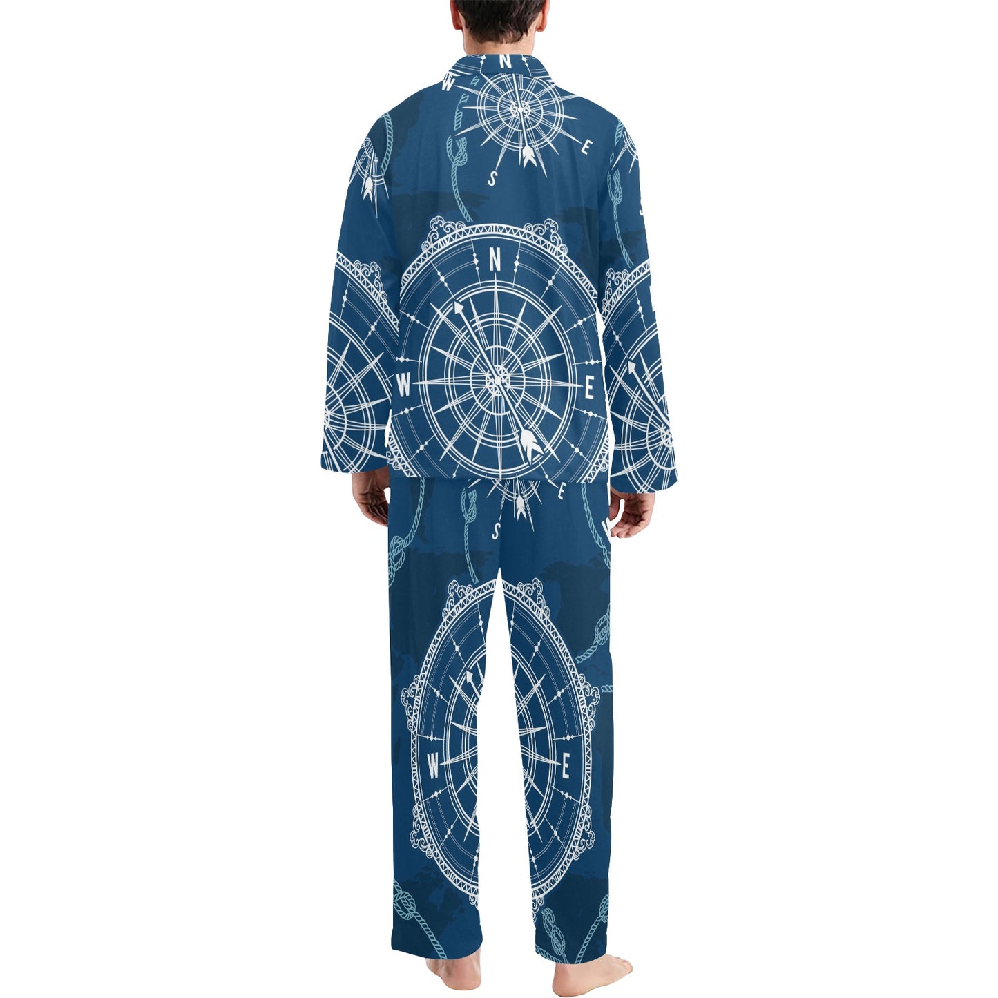 Nautical Compass Print Men's Long Pajama Set