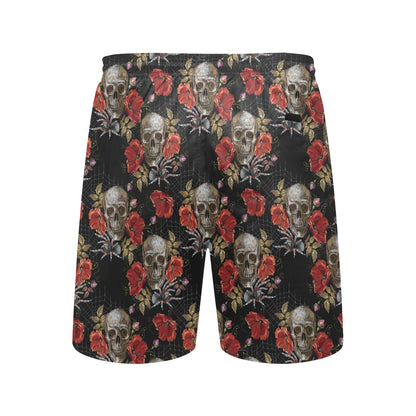 Spider Web Skull Rose Print Design LKS305 Men's Swim Trunks Beach Shorts