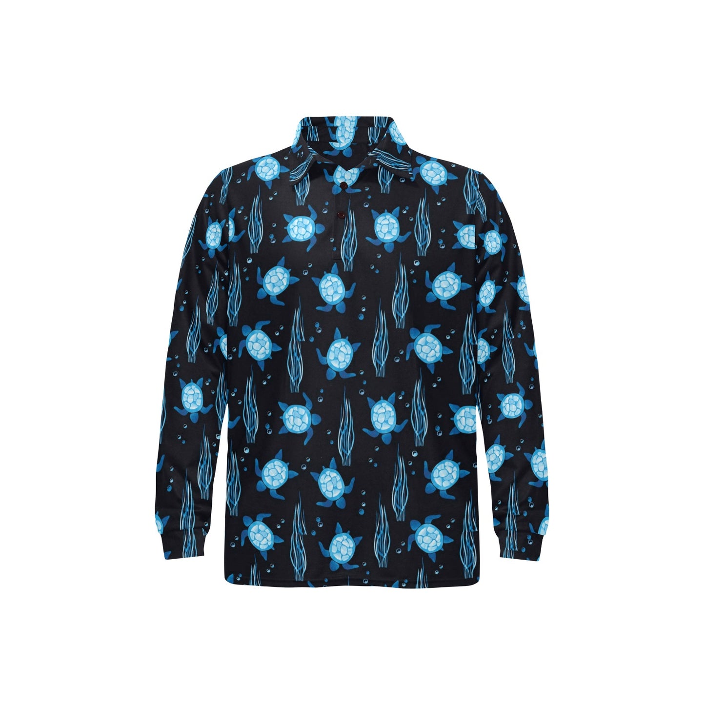 Sea Turtle Print Design LKS3013 Long Sleeve Polo Shirt For Men's