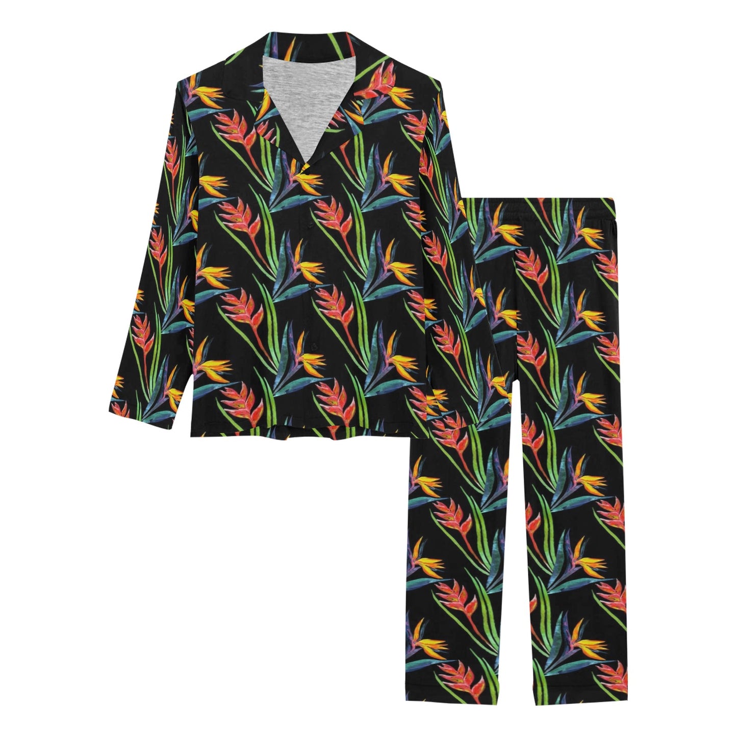 Heliconia Pattern Print Design HL04 Women's Long Pajama Set