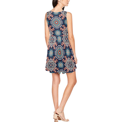 Bohemian Pattern Print Design 02 Sleeveless Dress