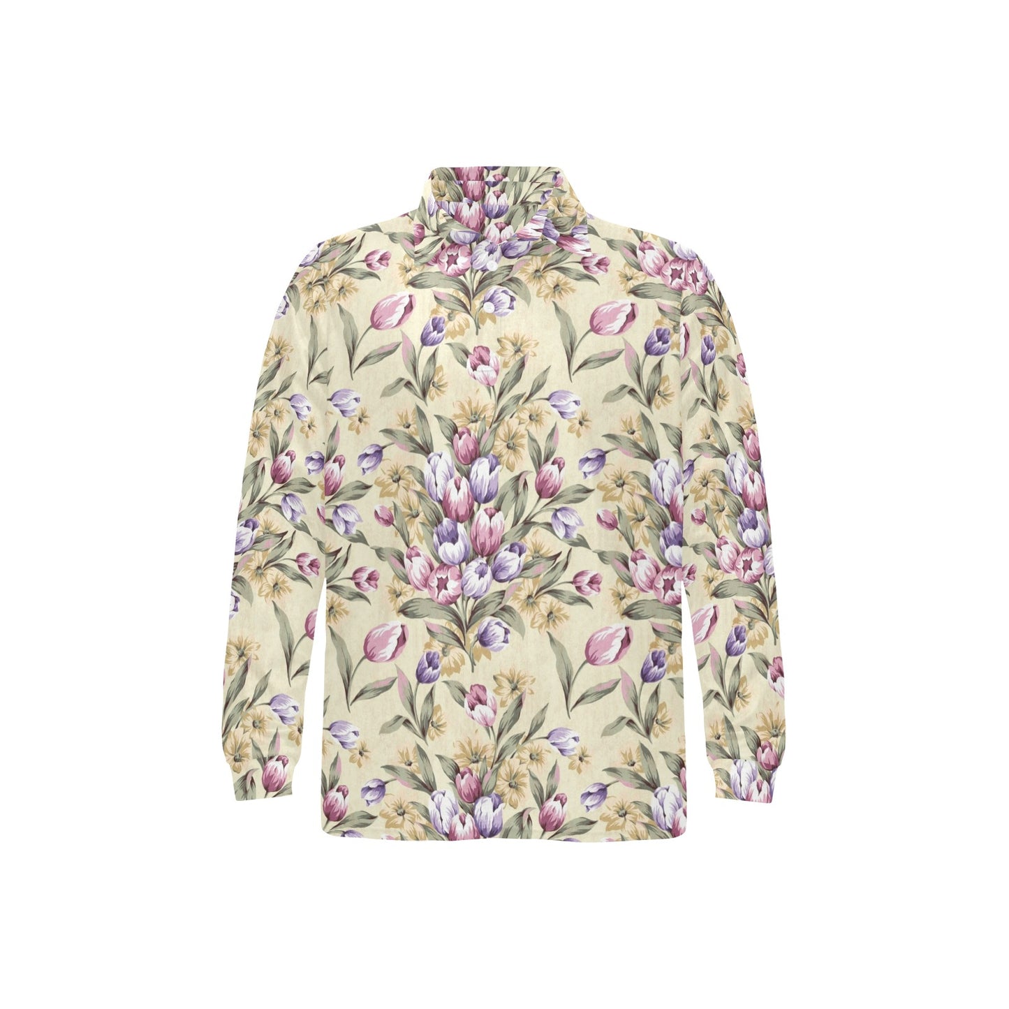 Tulip Pattern Print Design TP04 Long Sleeve Polo Shirt For Men's
