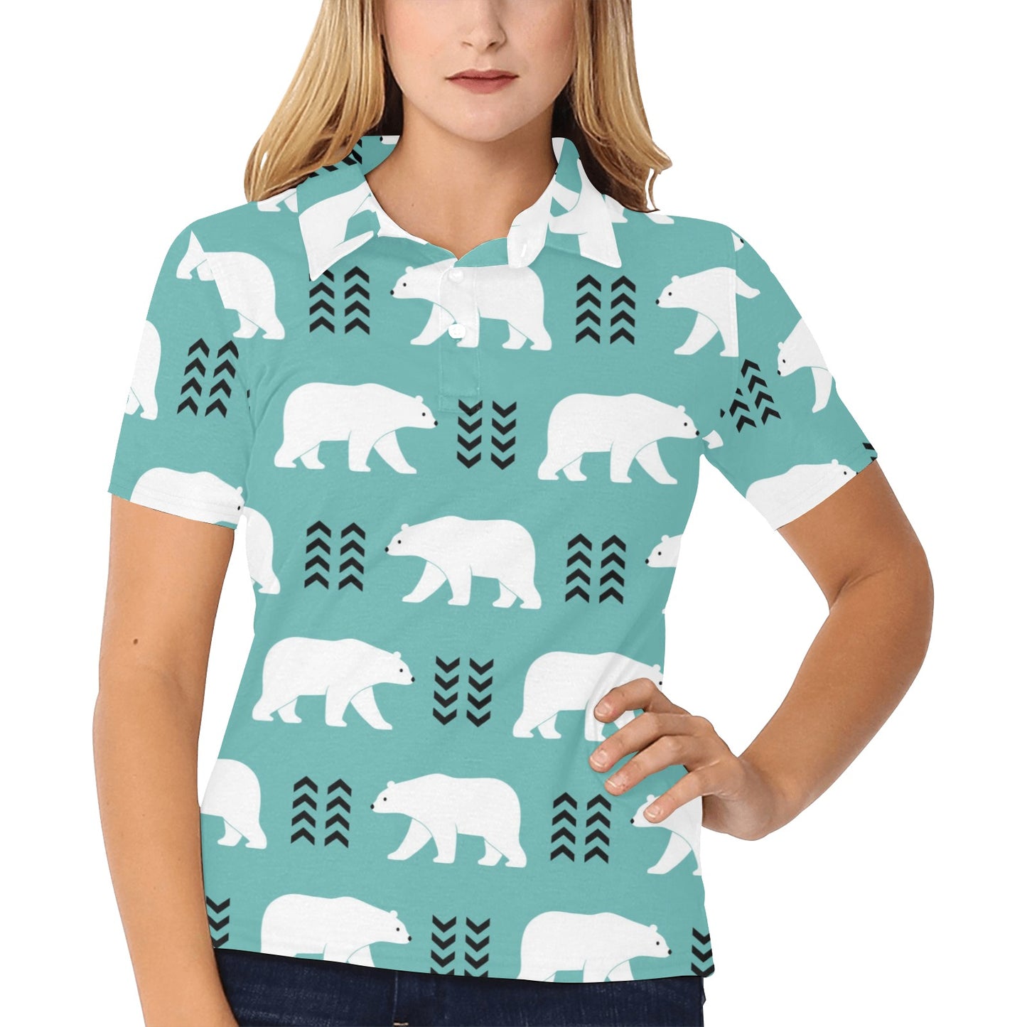 Polar Bear Pattern Print Design A05 Women's Polo Shirt
