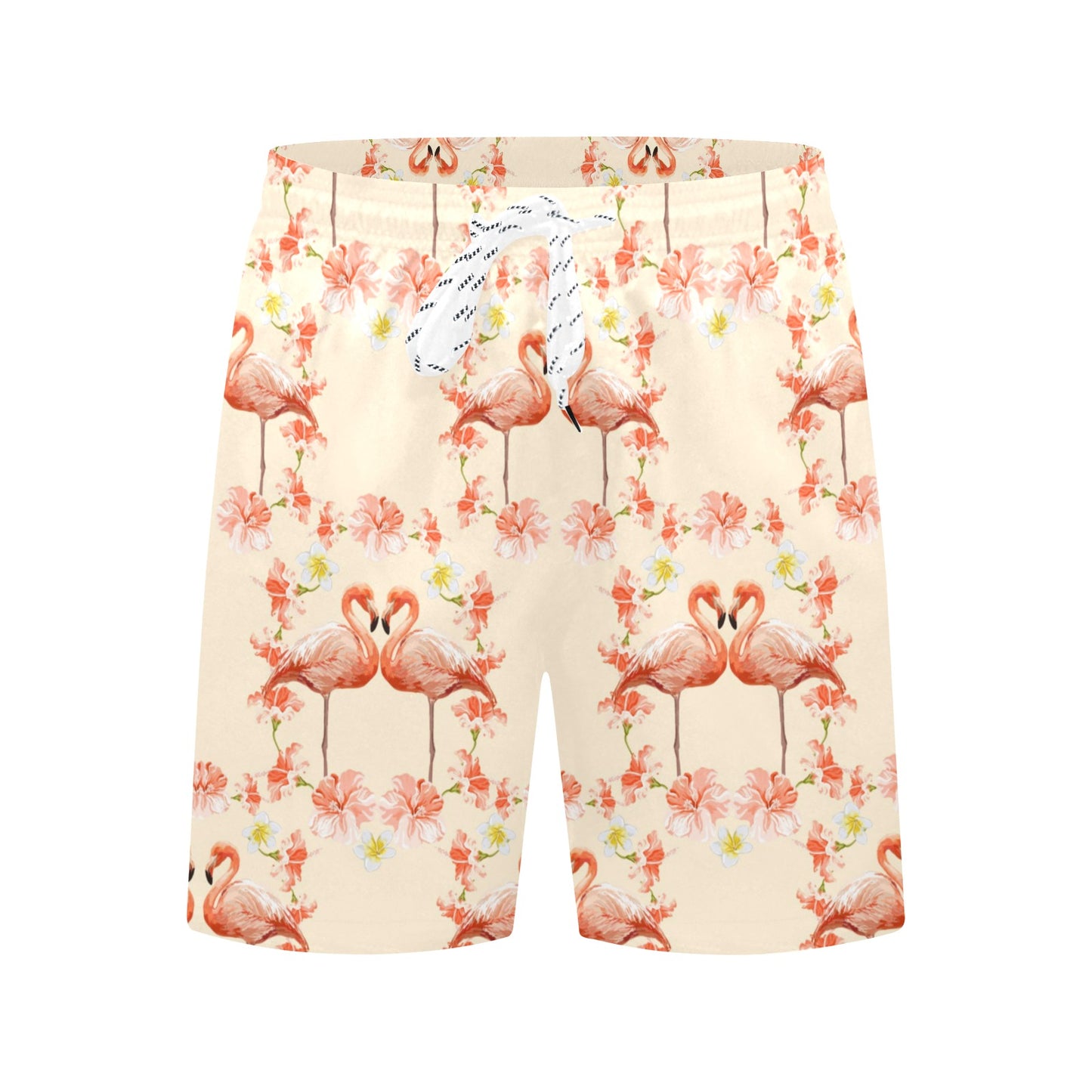 Flamingo Hibiscus Print Pattern Men's Swim Trunks Beach Shorts