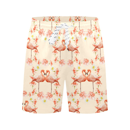 Flamingo Hibiscus Print Pattern Men's Swim Trunks Beach Shorts