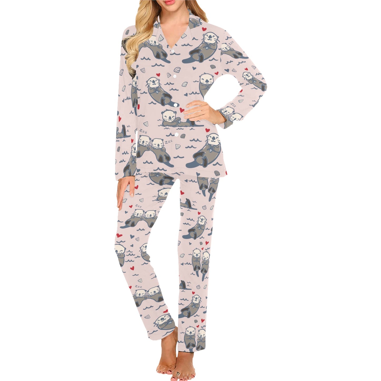 Sea Otter Pattern Print Design 02 Women's Long Pajama Set