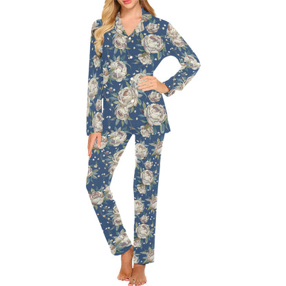 Peony Pattern Print Design A03 Women's Long Pajama Set