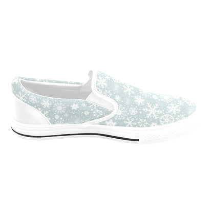 Snowflake Print Design LKS303 White Slip Ons Canvas Women's Shoes