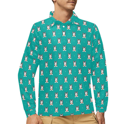 Siberian Huskies Print Design LKS304 Long Sleeve Polo Shirt For Men's
