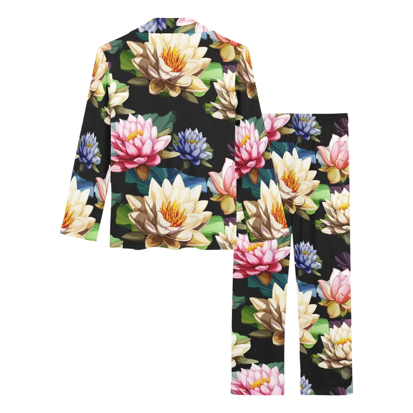 Water Lily Pattern Print Design WL02 Women's Long Pajama Set