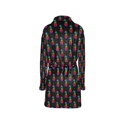 Pineapple Rainbow Dot Print Women's Fleece Robe