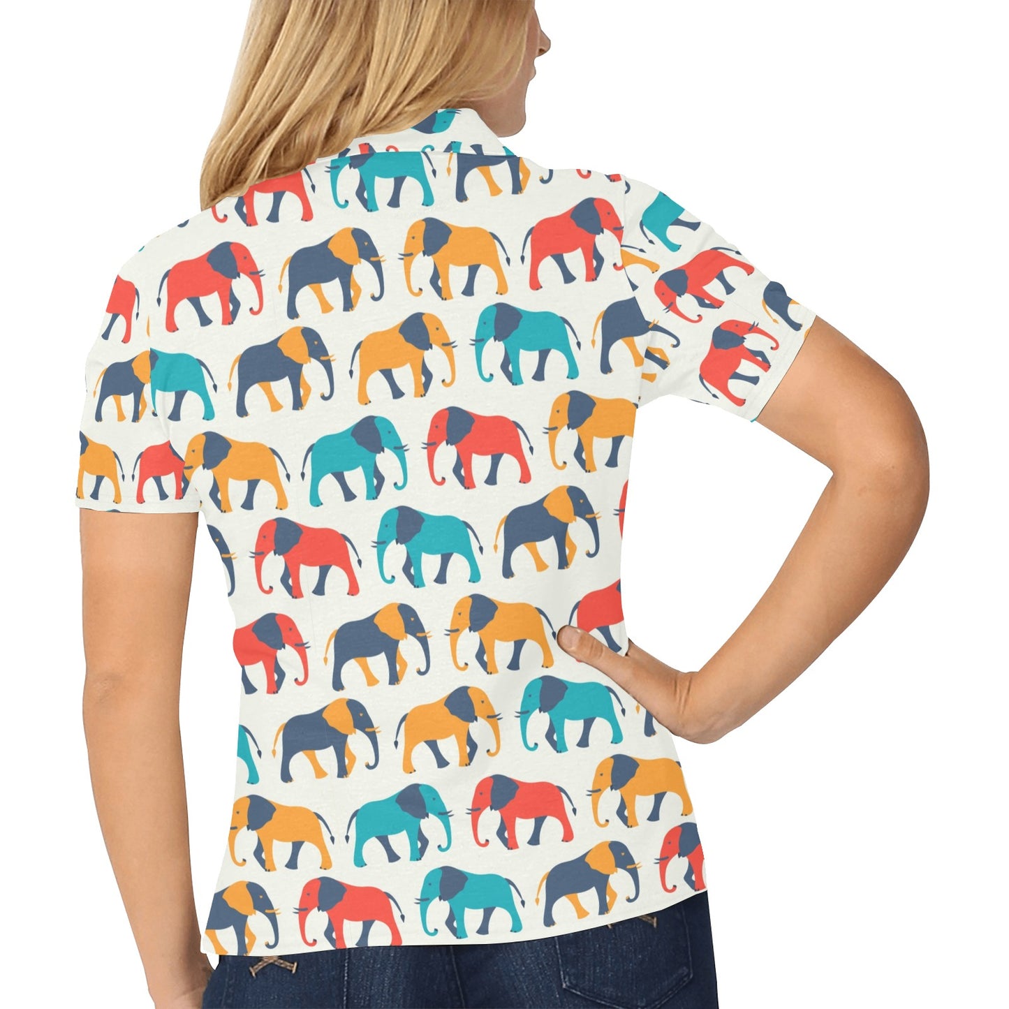 Elephant Colorful Print Pattern Women's Polo Shirt