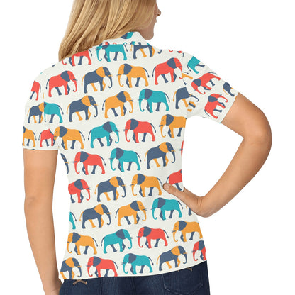 Elephant Colorful Print Pattern Women's Polo Shirt