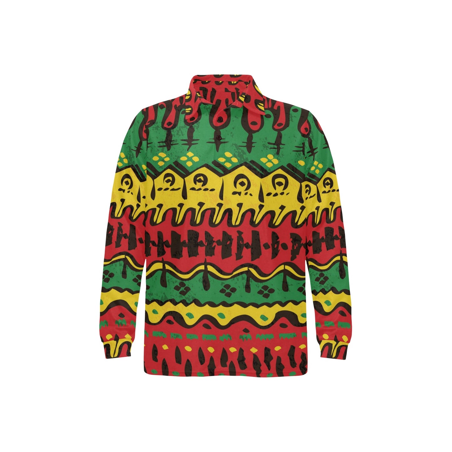 Rasta Pattern Print Design A01 Long Sleeve Polo Shirt For Men's