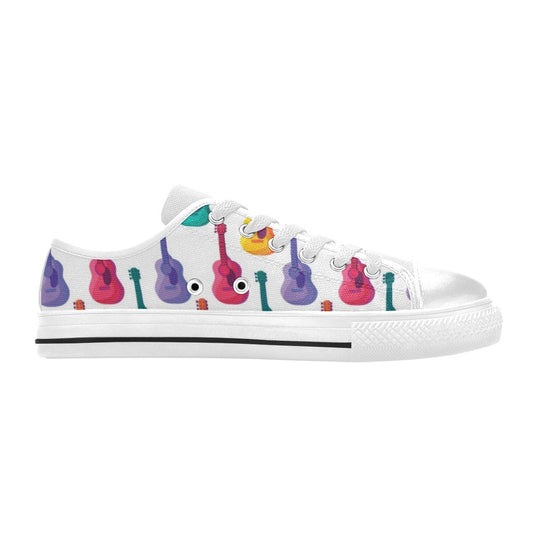 Acoustic Guitar Print Design LKS406 Women's White Low Top Shoes
