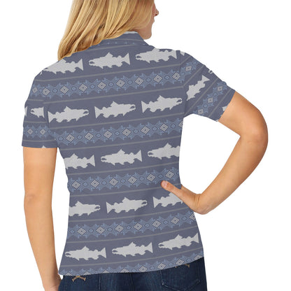 Salmon Fish Knit Style Print Design LKS304 Women's Polo Shirt