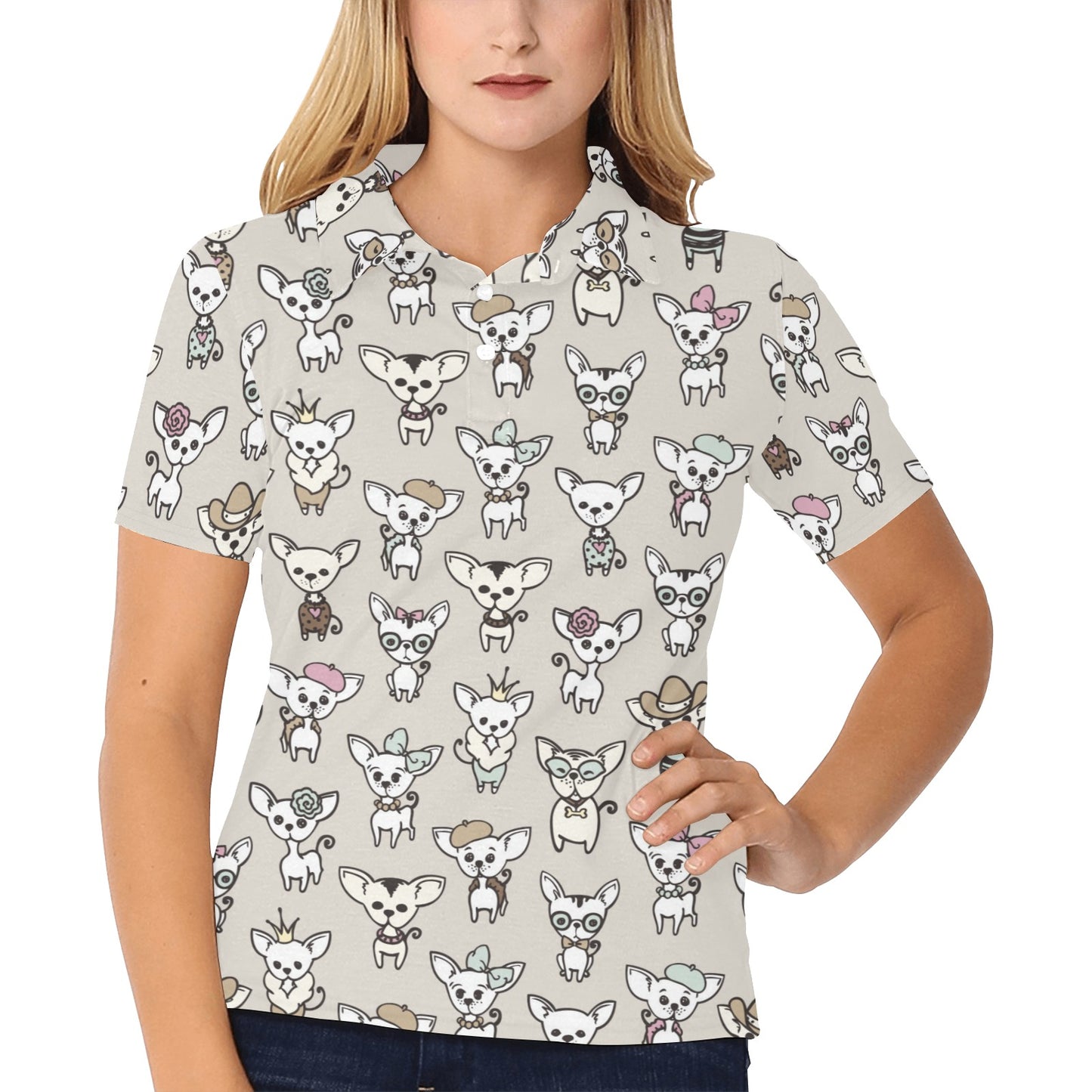 Chihuahua Pattern Print Design 02 Women's Polo Shirt