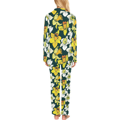 Daffodils Pattern Print Design DF02 Women's Long Pajama Set