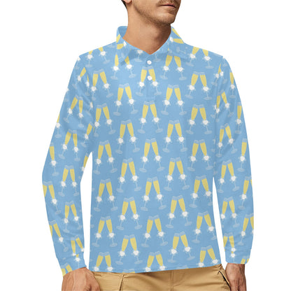 Champagne Pattern Print Design 06 Long Sleeve Polo Shirt For Men's