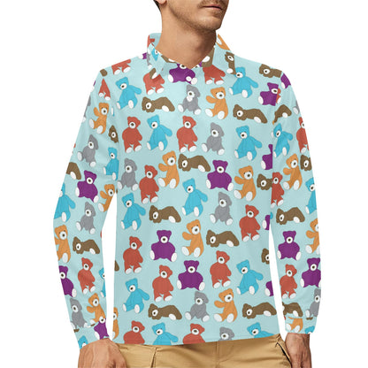 Bear Cute Pattern Print Design 03 Long Sleeve Polo Shirt For Men's