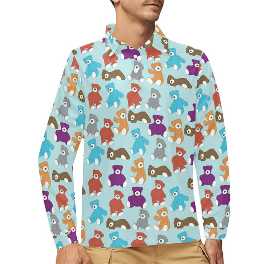 Bear Cute Pattern Print Design 03 Long Sleeve Polo Shirt For Men's