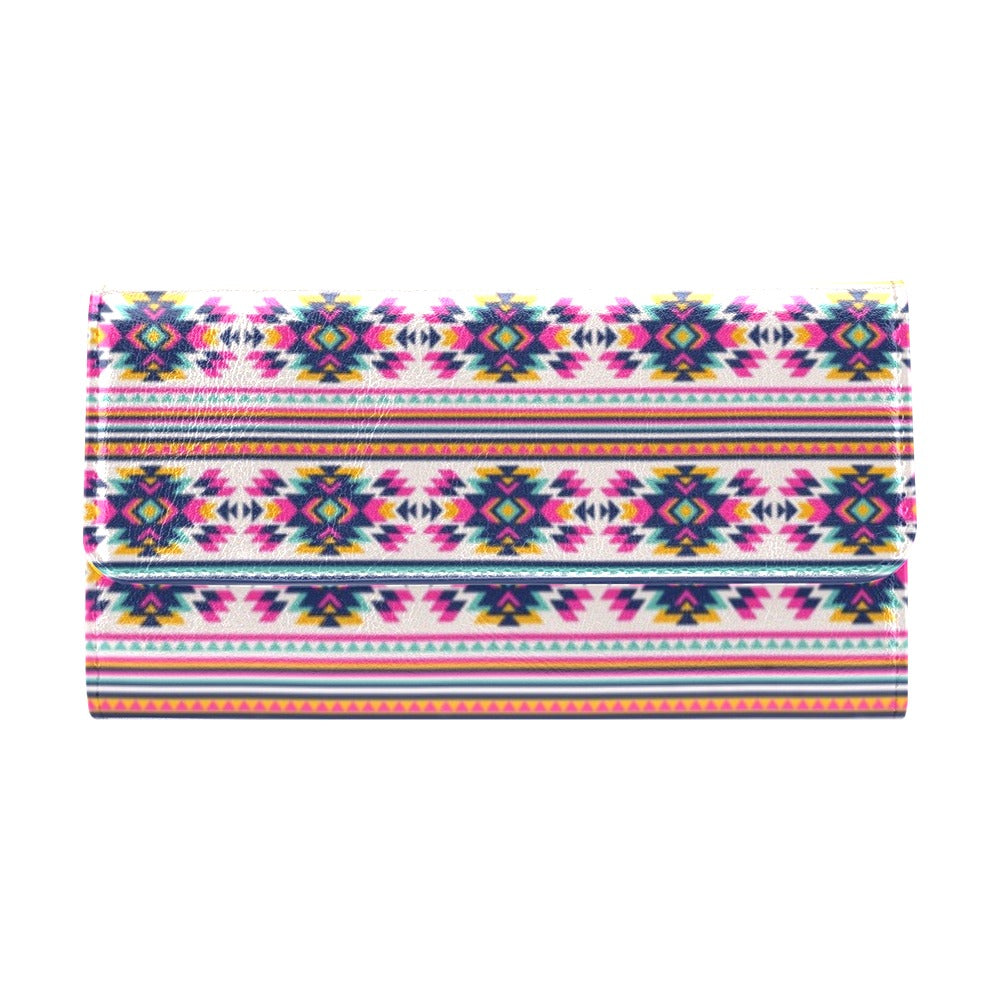 Indian Navajo Neon Themed Design Print Women's Trifold Wallet