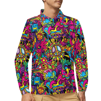Trippy Print Design LKS304 Long Sleeve Polo Shirt For Men's