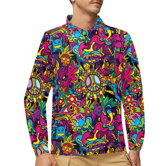 Trippy Print Design LKS304 Long Sleeve Polo Shirt For Men's