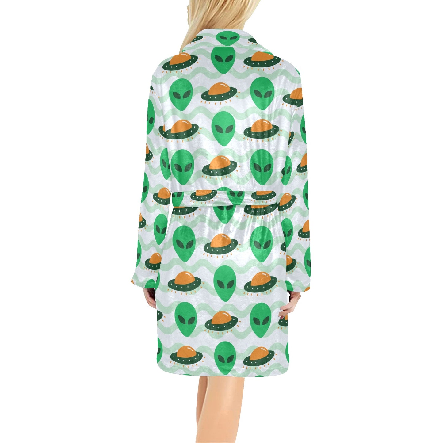Alien UFO Pattern Print Design 04 Women's Fleece Robe