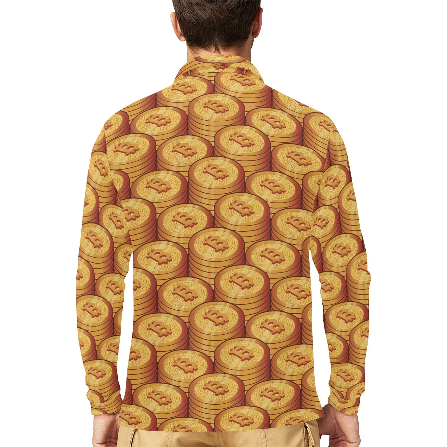Bitcoin Pattern Print Design 02 Long Sleeve Polo Shirt For Men's