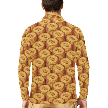 Bitcoin Pattern Print Design 02 Long Sleeve Polo Shirt For Men's