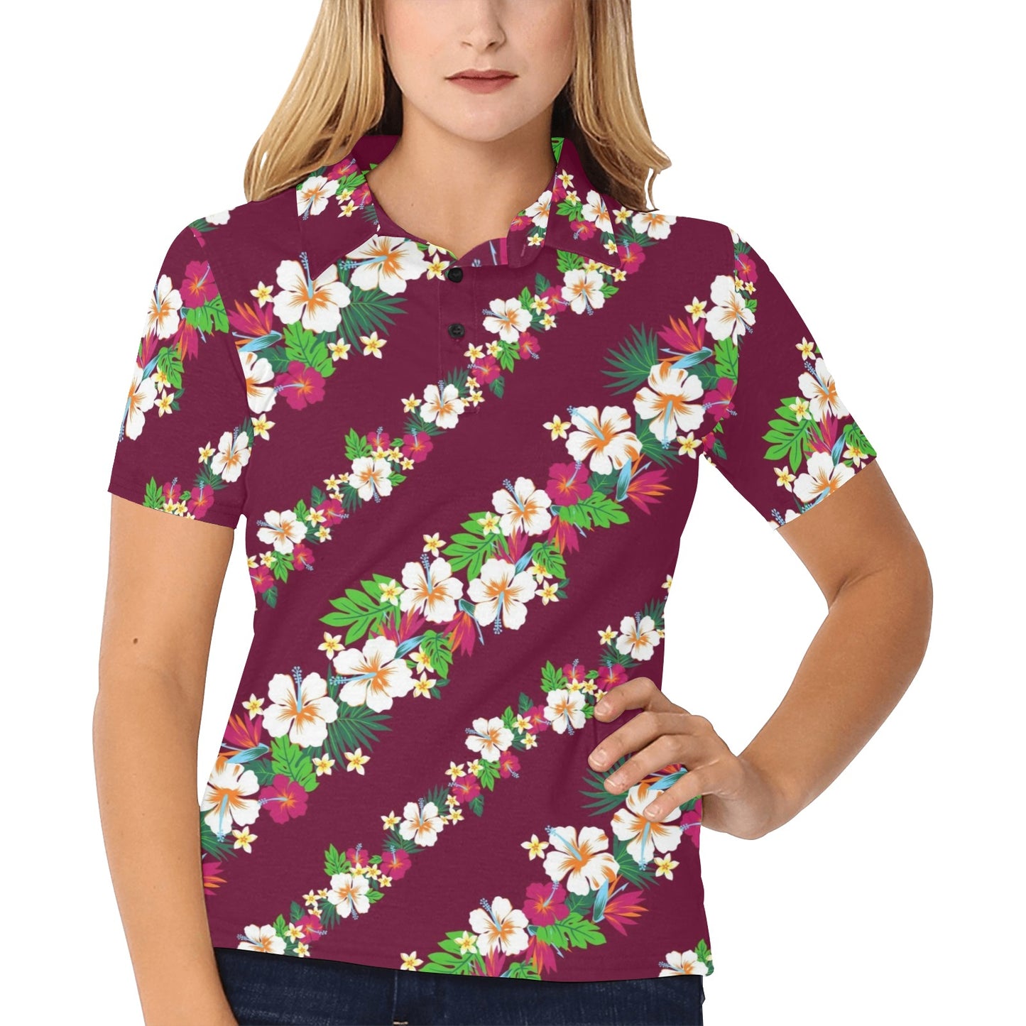 Hawaiian Themed Pattern Print Design H06 Women's Polo Shirt