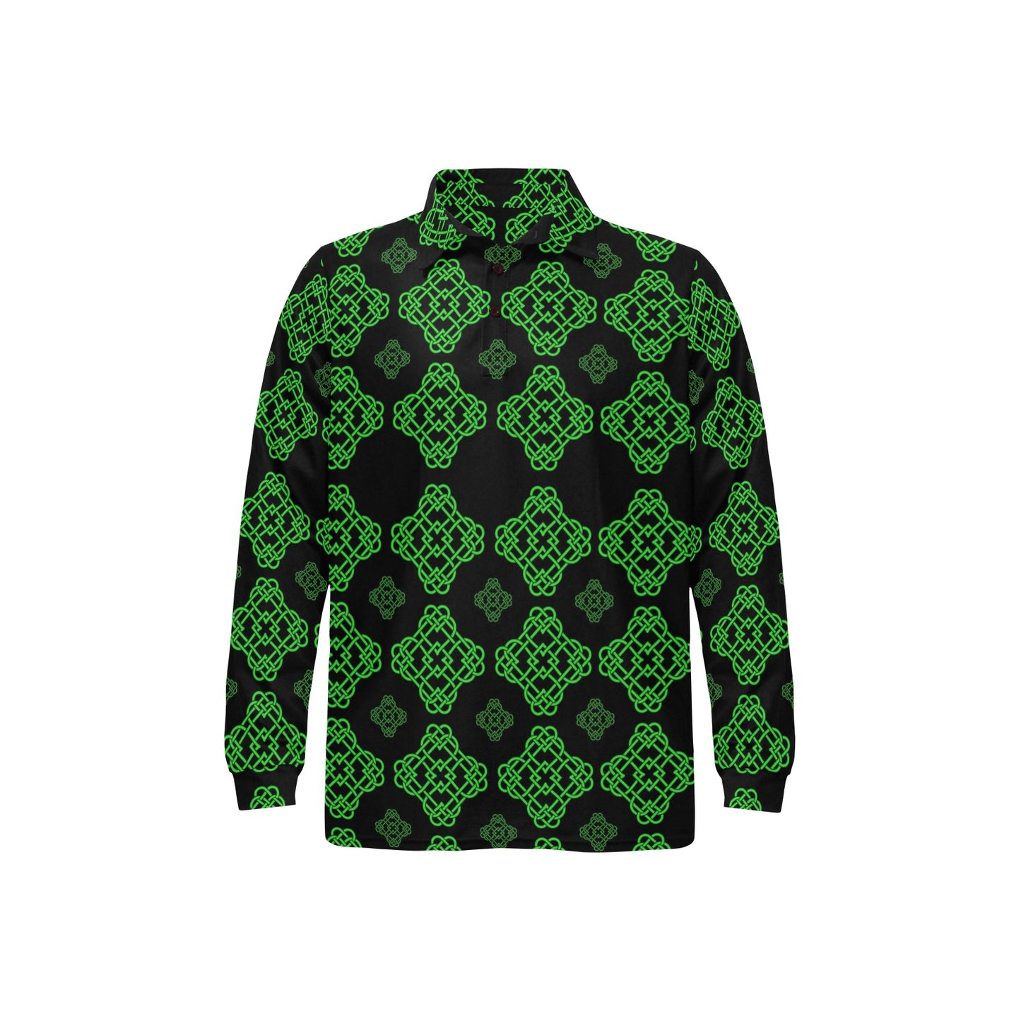 Celtic Knot Green Neon Design Long Sleeve Polo Shirt For Men's