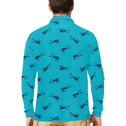 Scuba Driver Print Design LKS304 Long Sleeve Polo Shirt For Men's